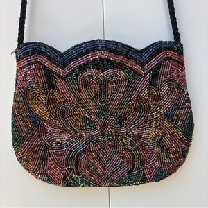 VTG ADG Fashion Imports Fully Beaded Formal Purse Clutch Twisted Rope Strap